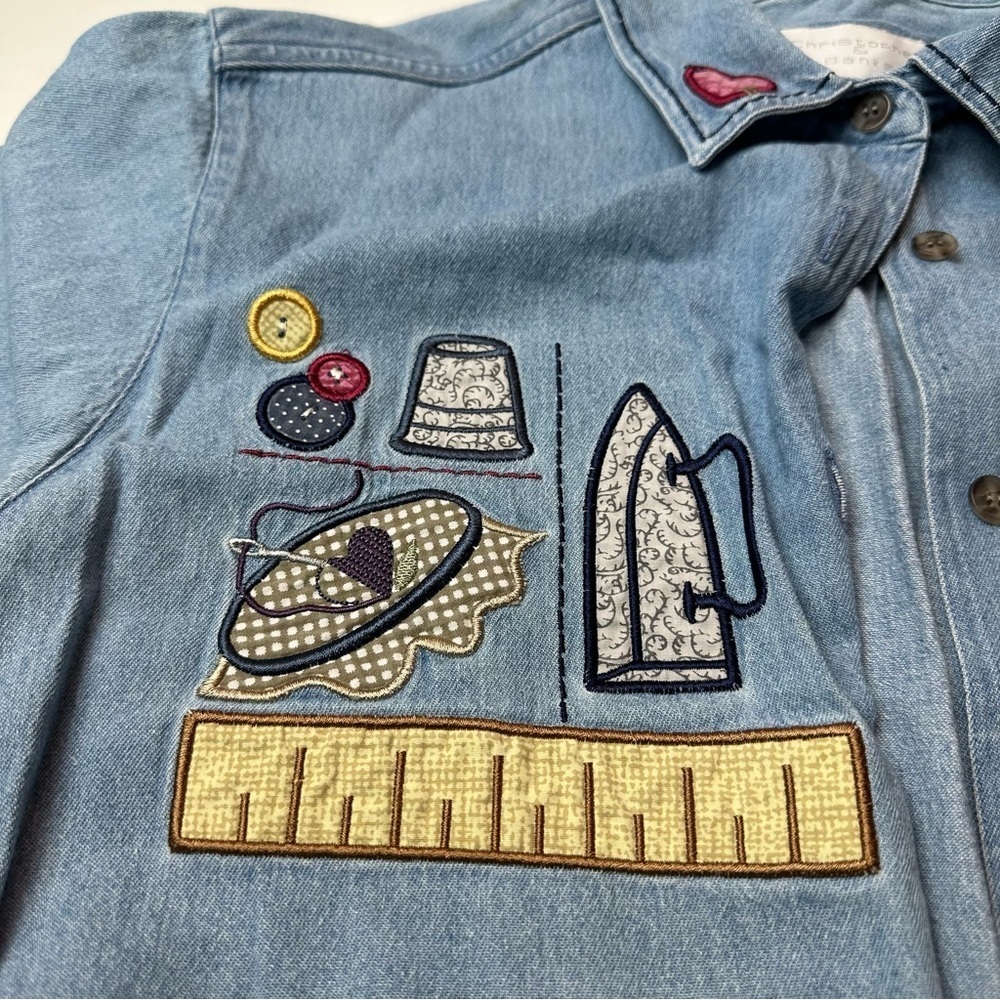 Vintage Embroidered Denim Shirt | Button-Down Sewing Motif ·Christopher & Banks - Picture 9 of 10
